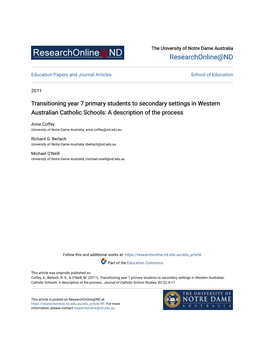 Transitioning Year 7 Primary Students to Secondary Settings in Western Australian Catholic Schools: a Description of the Process
