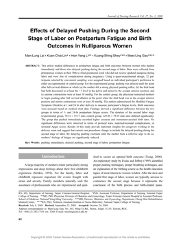 Effects of Delayed Pushing During the Second Stage of Labor on Postpartum Fatigue and Birth Outcomes in Nulliparous Women