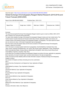 Global Exchange Chromatography Reagent Market Research (2015-2019) and Future Forecast (2020-2025)