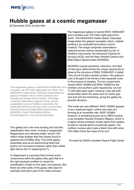 Hubble Gazes at a Cosmic Megamaser 29 December 2016, by Karl Hille