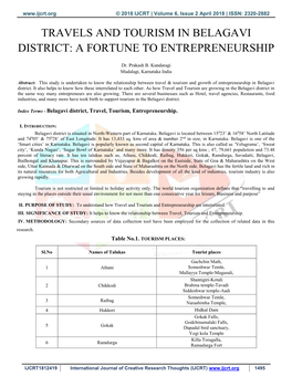 Travels and Tourism in Belagavi District: a Fortune to Entrepreneurship