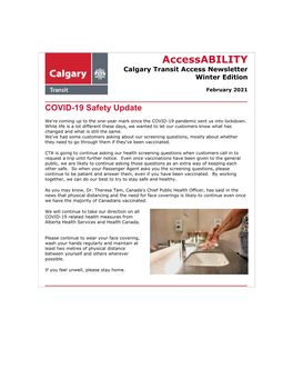 Accessability Calgary Transit Access Newsletter Winter Edition