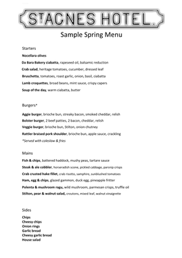 Sample Spring Menu