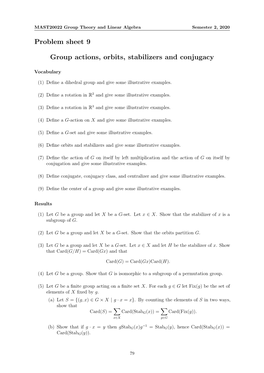 Problem Sheet 9 Group Actions, Orbits, Stabilizers and Conjugacy