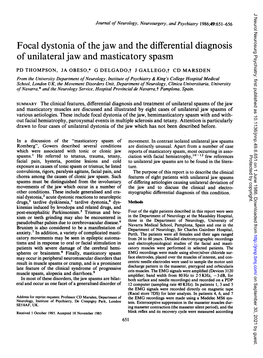 Focal Dystonia of Thejaw and the Differential Diagnosis of Unilateraljaw and Masticatory Spasm