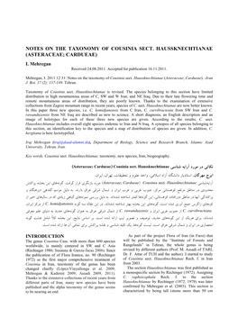 Notes on the Taxonomy of Cousinia Sect. Haussknechtianae (Asteraceae; Cardueae)