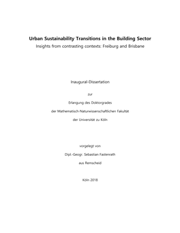 Urban Sustainability Transitions in the Building Sector Insights from Contrasting Contexts: Freiburg and Brisbane