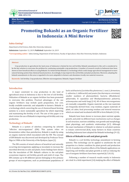 Promoting Bokashi As an Organic Fertilizer in Indonesia: a Mini Review