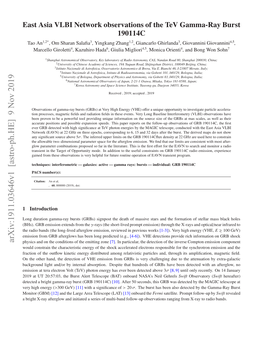 East Asia VLBI Network Observations of the Tev Gamma-Ray Burst