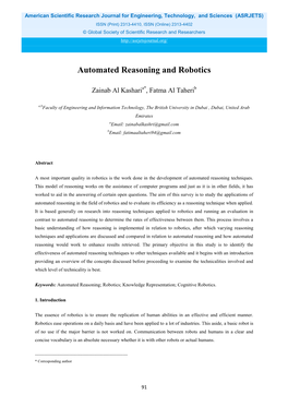 Automated Reasoning and Robotics