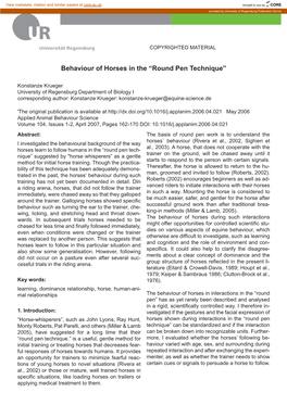 Behaviour of Horses in the “Round Pen Technique”