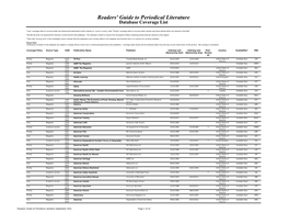 Readers' Guide to Periodical Literature Database Coverage List