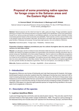 Proposal of Some Promising Native Species for Forage Crops in the Saharan Areas and the Eastern High Atlas