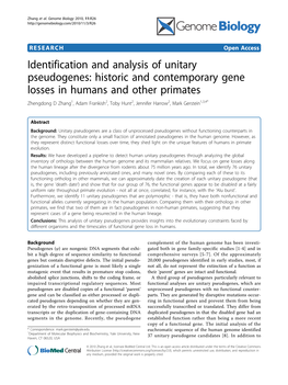 Historic and Contemporary Gene Losses in Humans and Other Primates Zhengdong D Zhang1, Adam Frankish2, Toby Hunt2, Jennifer Harrow2, Mark Gerstein1,3,4*