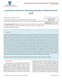 Contribution to the Eco-Palynological Studies of Wadi El Natron, Egypt