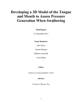 Developing a 3D Model of the Tongue and Mouth to Assess Pressure Generation When Swallowing