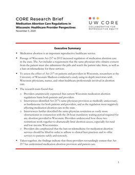 Medication Abortion Care Regulations in Wisconsin: Healthcare Provider Perspectives November 5, 2020