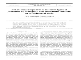 Behavioural Responses to Different Types of Predators by Sand Goby Pomatoschistus Minutus: an Experimental Study