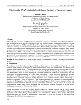 Mitochondrial DNA Variation in North Dakota Residents of European Ancestry