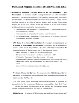 Status and Progress Report of Ecourt Project in Bihar