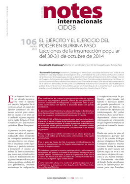 Internacionals CIDOB 106 EL EJÉRCITO Y EL EJERCICIO DEL ENERO PODER EN BURKINA FASO 2015 Lecciones De La Insurrección Popular Del 30-31 De Octubre De 2014