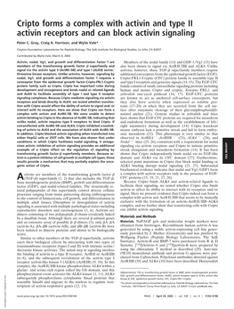 Cripto Forms a Complex with Activin and Type II Activin Receptors and Can Block Activin Signaling