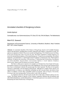 Annotated Checklist of Hongkong Lichens