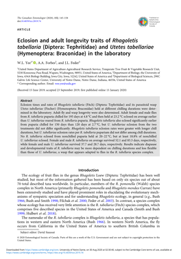 Diptera: Tephritidae) and Utetes Tabellariae (Hymenoptera: Braconidae) in the Laboratory