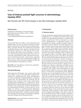 Use of Intense Pulsed Light Sources in Dermatology: Update 2012 Der Einsatz Der IPL-Technologie in Der Dermatologie: Update 2012