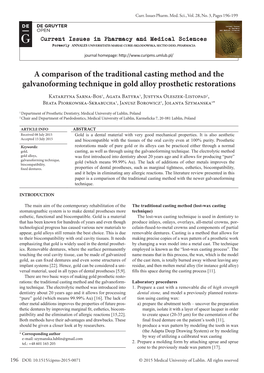 A Comparison of the Traditional Casting Method and the Galvanoforming