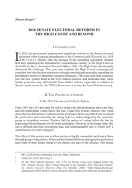 2016 Senate Electoral Reforms in the High Court and Beyond