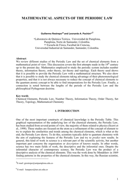 Mathematical Aspects of the Periodic Law