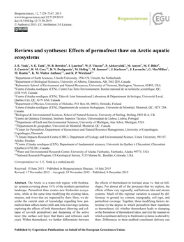 Effects of Permafrost Thaw on Arctic Aquatic Ecosystems