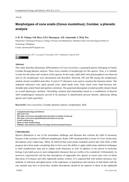 Morphotypes of Cone Snails (Conus Mustelinus), Conidae: a Phenetic Analysis