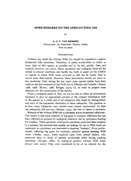 SOME REMARKS on the AFRICAN WILD ASS Without Any Doubt the African Wild Ass Should Be Considered a Species Threatened with Extin