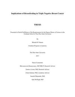 Implications of Breastfeeding in Triple Negative Breast Cancer THESIS