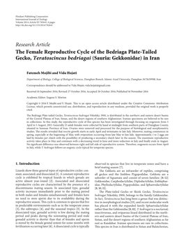 The Female Reproductive Cycle of the Bedriaga Plate-Tailed Gecko, Teratoscincus Bedriagai (Sauria: Gekkonidae) in Iran