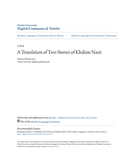 A Translation of Two Stories of Khakim Nazir Miraziz Khidoyatov Trinity University, Mkhidoya@Trinity.Edu