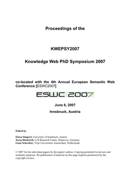 Proceedings of the KWEPSY2007 Knowledge Web Phd Symposium