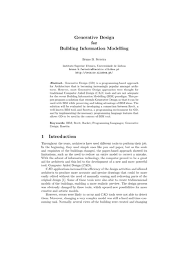 Generative Design for Building Information Modelling 1 Introduction