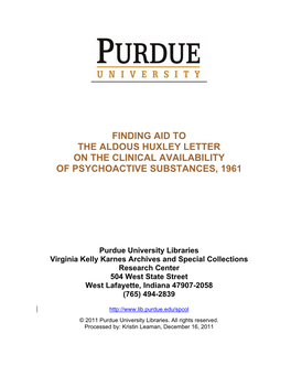 Finding Aid to the Aldous Huxley Letter on the Clinical Availability of Psychoactive Substances, 1961