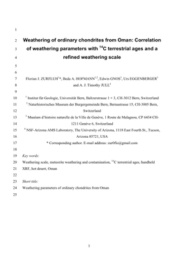 Weathering of Ordinary Chondrites from Oman: Correlation 14 3 of Weathering Parameters with C Terrestrial Ages and A