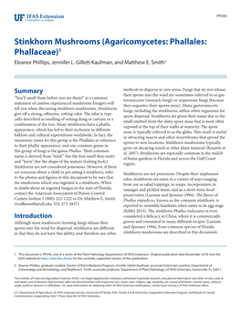 Stinkhorn Mushrooms (Agaricomycetes: Phallales: Phallaceae)1 Eleanor Phillips, Jennifer L
