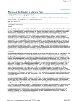 Meningeal Contribution to Migraine Pain a Magnetic Resonance Angiography Study