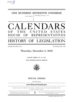 Calendars of the United States House of Representatives and History of Legislation