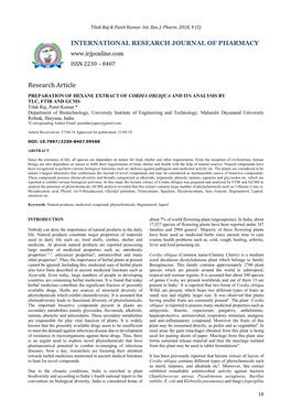 Preparation of Hexane Extract of Cordia Obliqua and Its