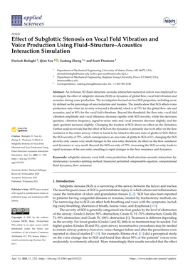 Effect of Subglottic Stenosis on Vocal Fold Vibration and Voice Production Using Fluid–Structure–Acoustics Interaction Simulation