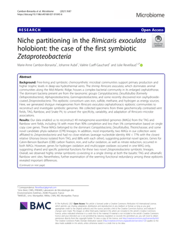 Niche Partitioning in the Rimicaris Exoculata Holobiont: the Case of the First Symbiotic Zetaproteobacteria