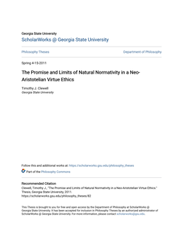 The Promise and Limits of Natural Normativity in a Neo-Aristotelian Virtue Ethics." Thesis, Georgia State University, 2011