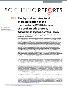 Biophysical and Structural Characterization of the Thermostable